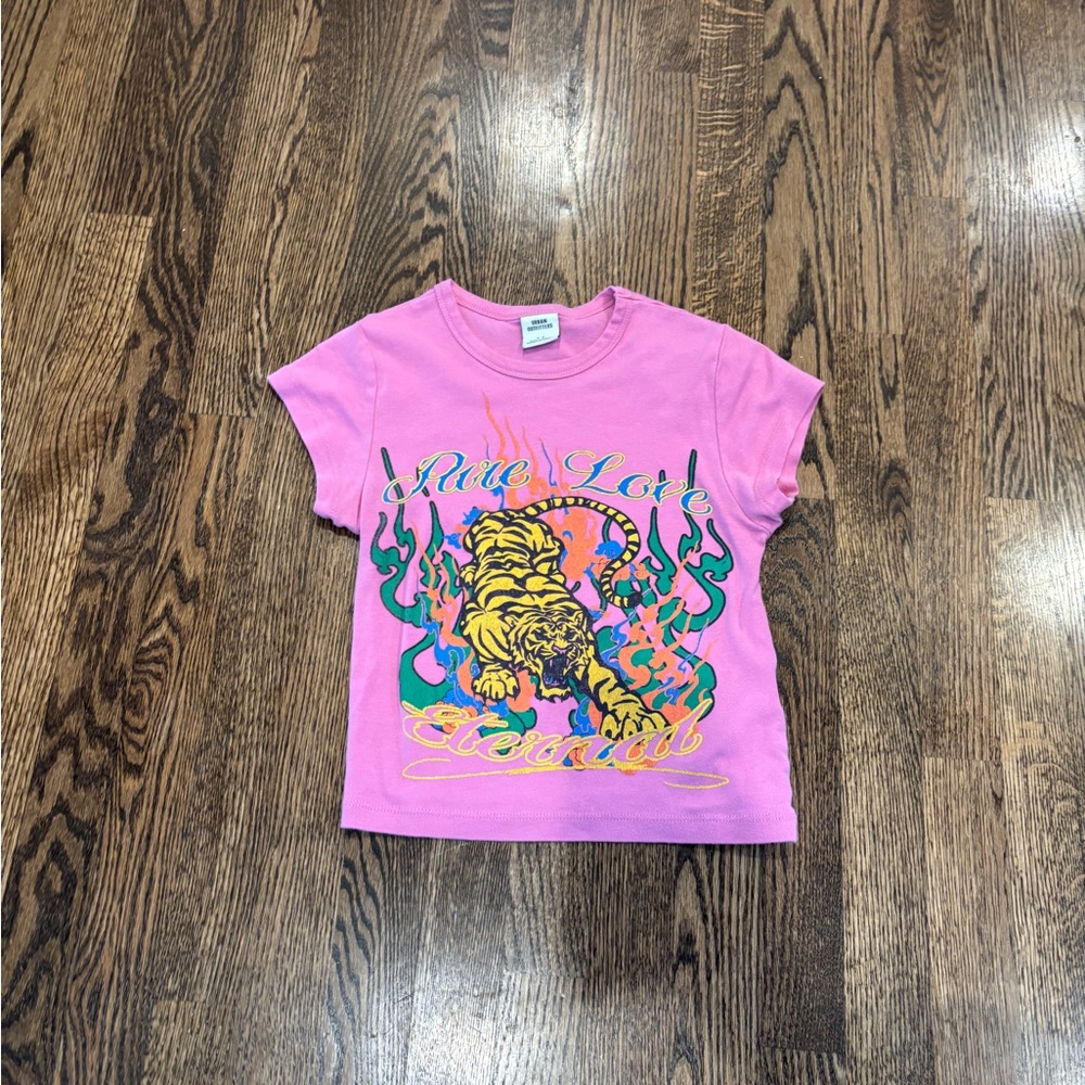 Urban Outfitters Pink Tiger Graphic Short Sleeve Tee